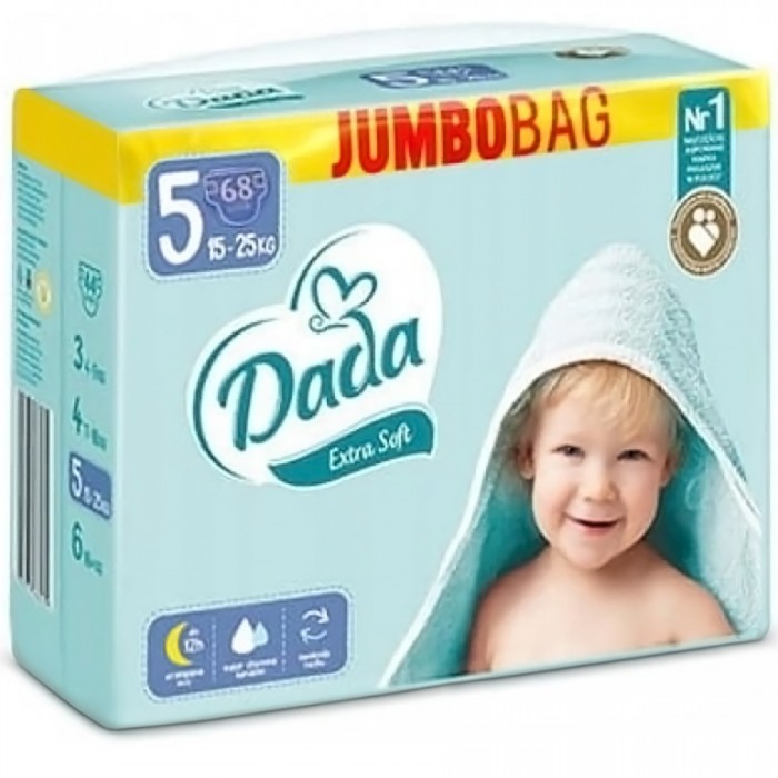 Подгузники детские Dada Extra Soft, размер 5 (15–25 кг), 68 шт - 